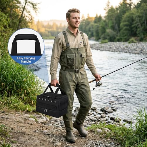 HODRANT Double-layer Fishing Line Storage Bag, Line & Reel Management Case with 5 Removable Dividers & 6 Grommets, Tackle Gear Organizer Tangle-Free Leader Spool Dispenser for Travel & Kayak, Bag Only