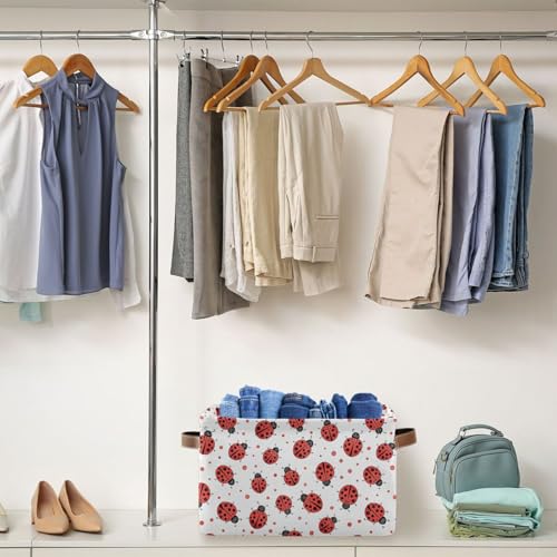 Ladybug Storage Basket Bin, Large Cube Storage Box Canvas Collapsible Storage Organizer for Home Office Closet - 15 L x 11 W x 9.5 H - color: Ladybug, size: 1 PCS
