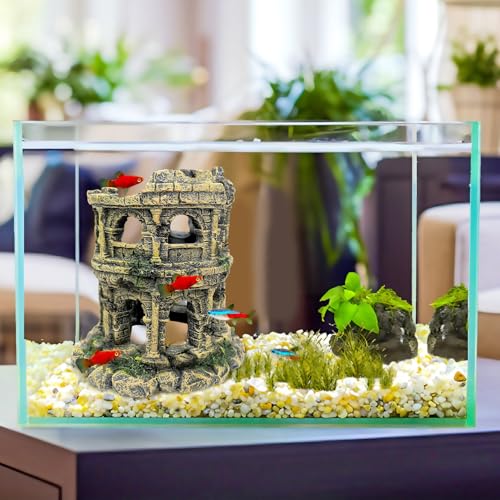 Hamiledyi Aquarium Antique Roman Column Ruins European Castle Stone Cave Decorations Fish Tank Artificial Resin Ornaments Large Landscaping for Betta Hide Play - style: Antique Roman Column Ruins