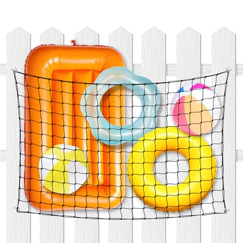 Pool Float Storage Net Extra Large 78.7 x 44.5 in, Hanging Elastic Mesh Fence Organizer with 20 Hooks and 100 Ties, For Rafts Noodles Inflatables and Swim Gear