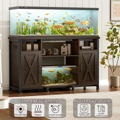 55-90 Gallon Fish Tank Stand with Power Outlets, Aquarium Stand with Cabinet, Heavy Duty Reptile Tank Turtle Terrariums Table for Fish Tank Accessories Storage, 49.2" L x 18.9" W, 1000LBS Capacity