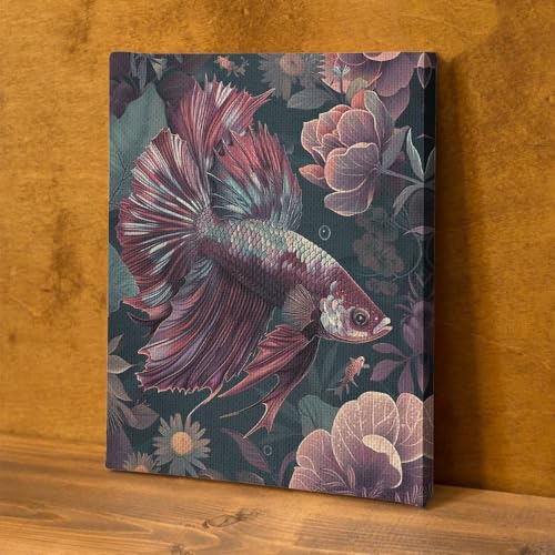 CanvasWis Betta Fish Ornamental Boho Art Design 2 Printed Canvas Wall Art For Family Home Decor Living Room Bathroom Bedroom Gifts Wall Decor Keepsakes Ready to Hang - color: Design 2, size: Full(24x32in)
