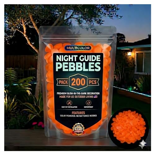 2026 Colorful Glow-in-the-Dark Garden Stones Night Guide Luminous Pebbles Rainbow Glow in the Dark Stepping Rocks Outdoor Landscaping Decor Glowing Stones Fish Tank Aquarium Decorations (200, Orange) - color: Orange