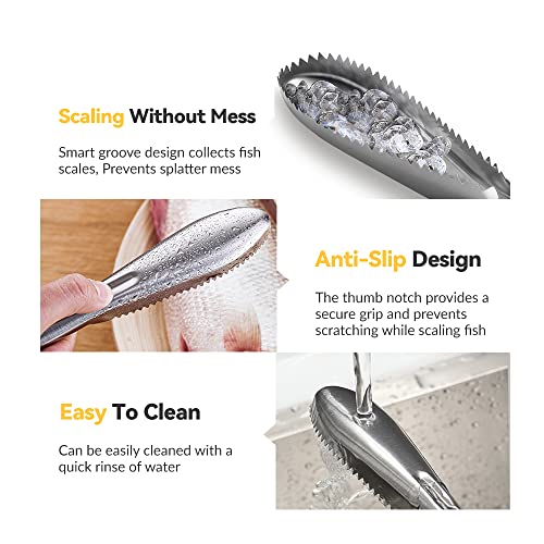 2 Pieces Fish Scaler Tool Stainless Steel Fish Scaler Remover No Mess - Portable Fish Scale Remover Fish Descaler Tool - Reliable Fish Scraper Fish Cleaner Tool for Fish Scaling Cleaning - color: 2 pieces