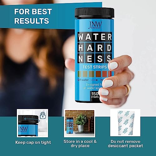 Water Hardness Test Kit - Quick and Accurate Water Hardness Test Strips - Hard Water Test Kit with eBook - Ultimate Test Kit for Water Hardness - 150 Water Softener Test Strips by JNW Direct