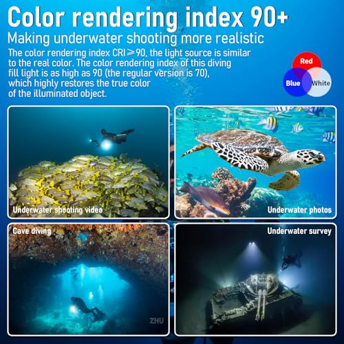 Diving Flashlight, L24 12000Lumens Dive Light,100m Underwater Video Light, Scuba Dive Lights, Underwater flashlights with Type-C Charging for Professional Under Water Sports - color: Sealion L24