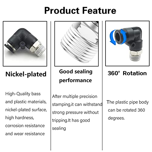 CEKER 3/8 Elbow Male Airlines Push Fittings 90 Degree Push to Connect Fittings Air Fittings, PL 1/4" Tubing Od x 3/8" Npt Thread Pneumatic Push In Connectors Quick Connect Tube Fittings 5Packs - size: 1/4" OD X 3/8" MNPT