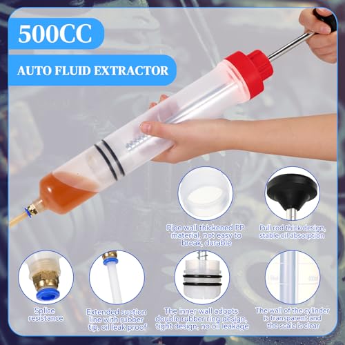 Gisafai 500cc Fluid Extractor Automotive Pump Manual Oil Extractor Pump Syringe for Gasoline Hand Cleaner for Power Steering, Hydraulic Fluid(Red) - color: Red, size: 500cc