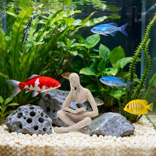 Oooct Sandstone Thinker Statue Aquarium Ornament, Small Fish Tank Decor for Freshwater & Saltwater, Abstract Aesthetic Aquarium Decoration for Tank, Pond & Terrarium - 2.8 x 2.4 x 4.3 Inch - color: Reading Statue a