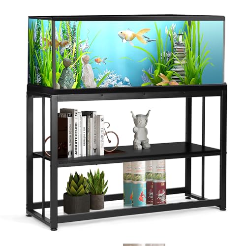 VOWNER 55-75 Gallon Fish Tank Stand - Metal Aquarium Stand, 48.4" x 14.9" x 29.5" Heavy Duty Reptile Tank Stand, Adjustable 2-Tier Fish Tank Rack Shelf for Home Office, Tank not Included, Black