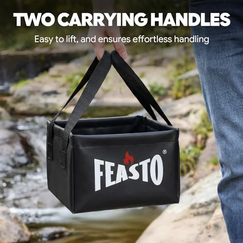 Feasto Collapsible Water Bucket for Grill Brush Cleaning & Soaking, Foldable Square Dunk Tank for Steam Grills, Multi-Use Indoor & Outdoor (Bucket Only, No Brush Included), Black
