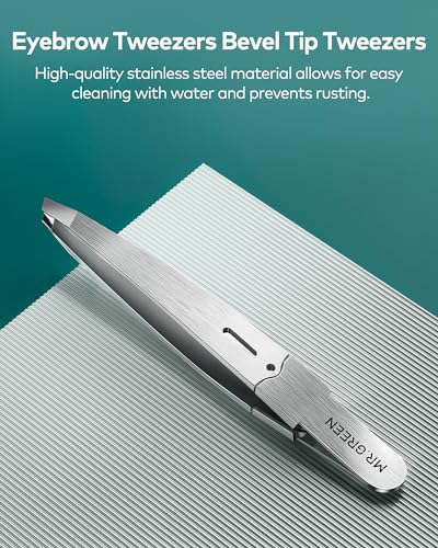 MR.GREEN Tweezers,Professional Precision Eyebrow Tweezers for Women and Men, Tweezers for Facial Hair Women, Stainless Steel Slanted Hair Removal Tweezers, Eyebrow Plucker, Ingrown hair tweezers - color: Sliver