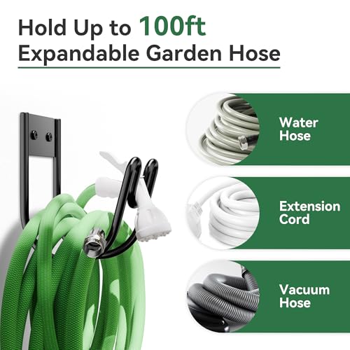 Black Metal Garden Hose Holder - Wall Mounted Water Hose Holder - Hose Hanger Heavy Duty for Water Hose Extension Cords Vacuum Hose (1 Pack) - size: 1 Pack