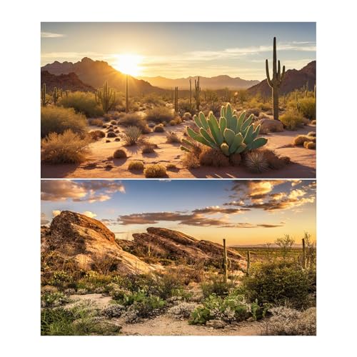 2 Packs Desert Mountain Reptile Tank Background Sunset Desert Gobi Cacti Sand Dunes Aquarium Background Saguaro Sandstone Rock Mountain Range Scenery Aquarium Reptile Enclosure Backgrounds 30x18in - color: Orange_Brown, size: 30(W)x18(H)in