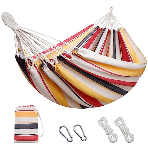 HappyPicnic Double Hammock with 9.8FT2 Rope, Portable 2 Persons Hammock with Carrying Bag- Patio Hammocks Hanging Camping Bed for Patio, Backyard, Porch, Outdoor and Indoor Use - color: Color, size: XX-Large