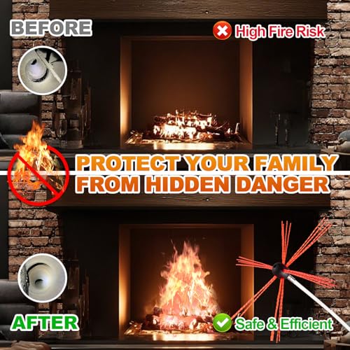 Bluesea 30 Feet Chimney Sweep Kit, Ergonomic Chimney Cleaning Kit, Extends Up to 30 Feet, Chimney Cleaner, Chimney Cleaning Tools, Chimney Cleaning System with Strong Brush, 9 Flexible Chimney Rods - size: 30 Feet