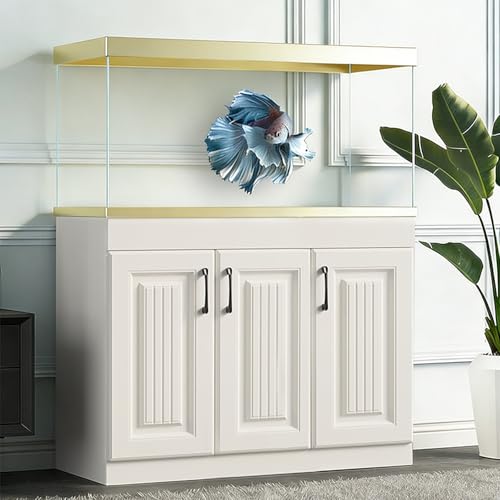 20 Gallon Fish Tank Stand, Solid Wood Aquarium Stands, Cabinet for Fish Tank Accessories Storage, Heavy Duty Breeder Turtle Terrarium Stand Rack for Home Office white 120x50cm - size: 120x50cm