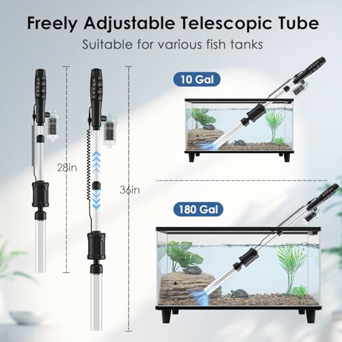AKKEE Aquarium Vacuum Gravel Cleaner Handle Control, 8 in 1 Multifunctional 36W Electric Fish Tank Cleaner Vacuum for Automatic Water Change, Wash Sand, Water Circulation and Timed Off, Black
