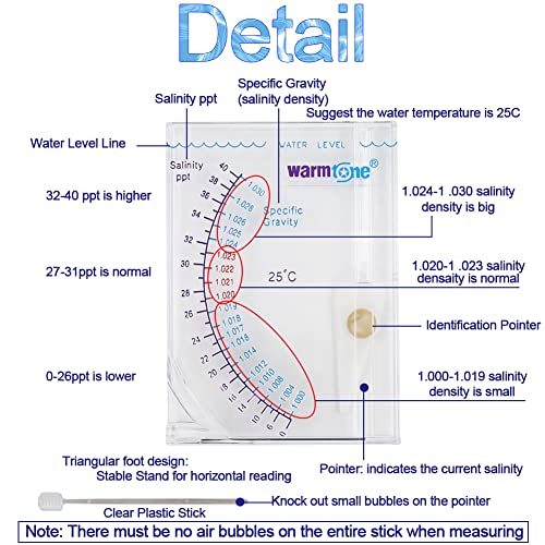 Abnaok Salinity Tester, Sea Specific Gravity Test for Fish Tank Pond Water Saltwater Freshwater, Accurate Automatic Hydrometer
