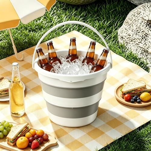 Collapsible Bucket,1.7Gallon (6.5L) Foldable Round Mop Bucket with Handle, Portable Water Pail for Household Cleaning, Car Washing, Camping, Beach, Fishing and Outdoor Storage - size: Small