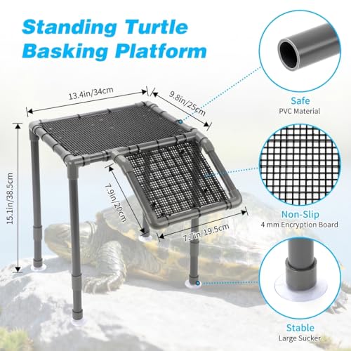 SKARUS Extra Large Standing Turtle Basking Platform(6.49"-15.16" H), 13.4"×9.8" Large Suspended Aquarium Dock, Turtle Tank Accessories for 40–125 Gallon Tanks - color: Grey, size: 13.4"W