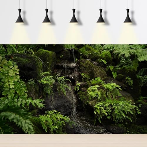 Tropical Rainforest Aquarium Background Tranquil Stream Mossy Rocks Fish Tank Background Serene Jungle Plants Green Leaves Terrarium Backgrounds Tropical Woodland Reptile Tank Backgrounds 24x12in - color: Light Green, size: 24(W)x12(H)in