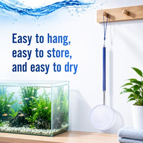 Aquarium Fish Net, Aquarium Shrimp Net 4 Inch Small Fish Tank Shrimp Net with 8.6" to 39" Long Extendable Stainless Steel Handle Round Fine Mesh Aquarium Debris Cleaning Tools