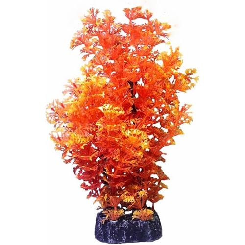 Mipukbay Orange Aquarium Plants - Artificial Plastic Fish Tank Decor, Realistic Ornament Safe for Fish & Shrimp, Low-Maintenance Aquascaping Plants for Freshwater/Saltwater Tank Landscaping - color: Orange-1
