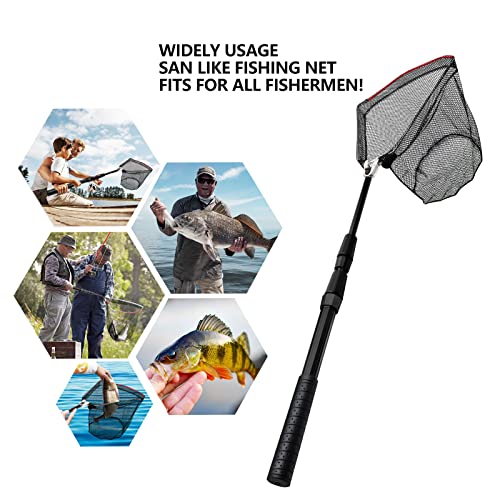 SAN LIKE Fishing Net Fish Landing Net Collapsible Fish Net with Anti-Slip Telescoping Rubber Pole Handle for Kids Adults in Saltwater Freshwater Multi-Size Extending to 37/42/43/51/69/71/89/98inch - color: Aluminum pole,length 31" to 51"