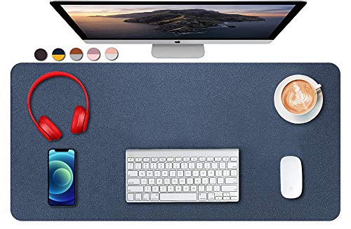 SUJAYU Dual Sided PU Leather Desk Pad, Mouse Pad, Office Desk Mat, Non-Slip Laptop Desk Pad, Waterproof Desk Writing Pad for Office and Home (31.5" x 15.7", Dark Blue + Yellow) - color: Dark Blue + Yellow, size: 15.7" x 31.5"