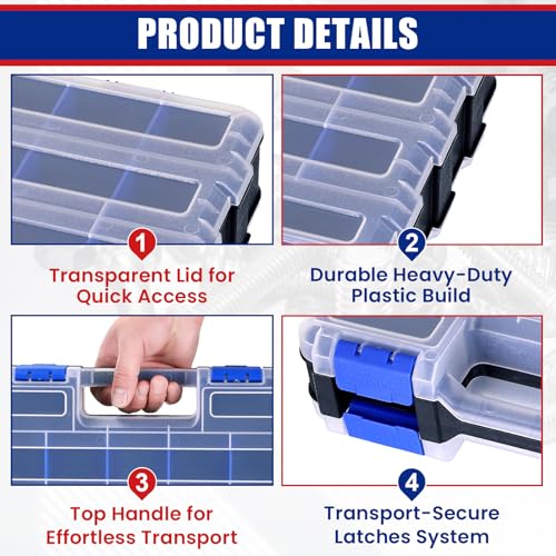 NYXOVA Small Parts Organizer, Hardware Organizer Box, 2 Pack Double Side 34 Compartments Hardware Organizers with Removable Plastic Dividers for Screws Nuts Nails Bolts (Blue) - color: Blue