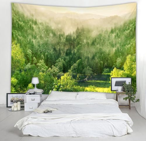 WODEJIA Misty Mountain Forest Tapestry, Sunrise Green Landscape Wall Hanging, Large Nature Wall Art Tapestry for Bedroom Living Room Dorm Decor（79“x59 Inches） - color: Mist Forest, size: 79"L x 59"W