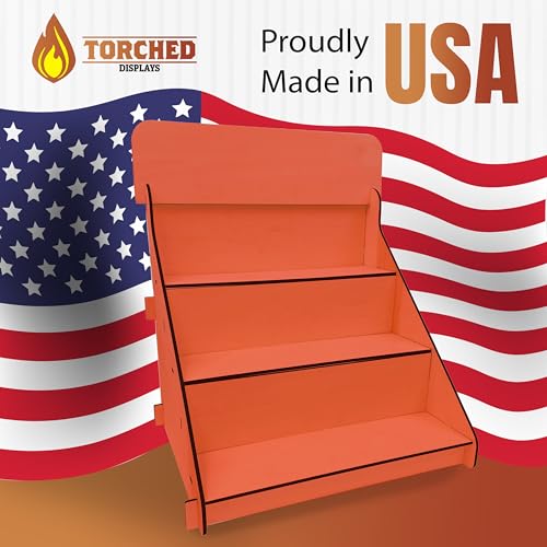 Wooden Portable Retail Table Display Stand Countertop 3 Step Riser Craft Shows, Farmers Markets Tradeshows |No Hardware Assembly Flat Pack Soap Display CBD Jewelry Spices Cups Tumblers Coasters | Orange - color: Orange
