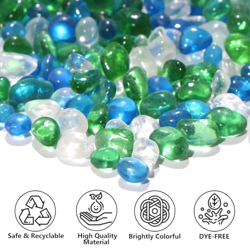 QYGL 0.55LB Green Mixed Clear Glass Pebbles, Tumbled Sea Glass Stones for Vase Fillers, Fish Tank Gravel, Aquarium Rocks, DIY Crafts, Plant Pots, Wedding & Home Decor, Transparent Glass Gemstones - color: Green Mixed