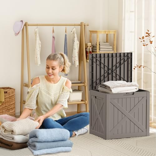 ROJIK Outdoor Storage Housing Deck Box - Waterproof Patio Furniture, Garden Tools, Cushions, Pool Accessories Storage Bench with Lockable Lid and Side Handles (Grey 38 Gal) - color: Grey, size: 38 Gallon