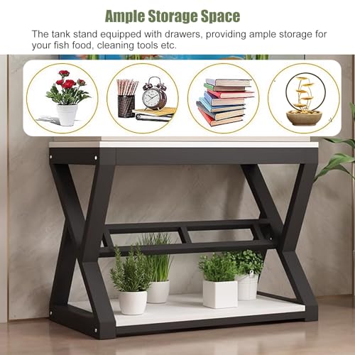 Fish Tank Stand,Metal Fish Stand Cabinet Rack Shelf - 100x40x70cm Breeder Table for Home Storage - Suitable for 50/60/80/100/122cm Aquariums - Durable & Sturdy Design - color: White Frame, size: (LxWxH)100x40x70cm