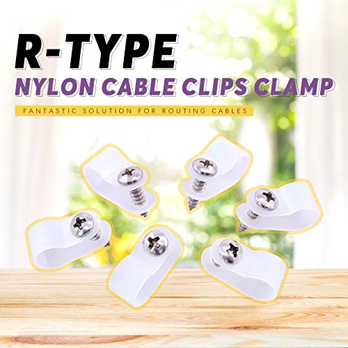 Swpeet 60 Pack White 3/8 Inch Nylon Plastic R-Type Cable Clips Clamp Kit, Nylon Screw Mounting Cord Fastener Clips with 60 Pack Screws for Wire Management (3/8 Inch, White) - color: White, size: 3/8 Inch