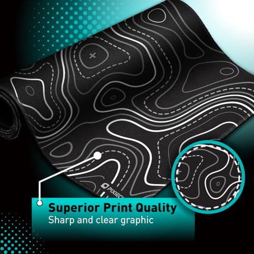 Pixiecube Minimalist Topographic Map Mouse Pad - Contour Extended Large Stitch Edge Mousepad. Black & White Non-Slip XXL Gaming Desk Mat - color: Black Topographic, size: 31.5L x 11.8W inches