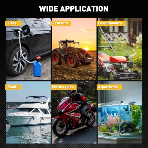 Battery-Powered Fuel Transfer Pump - 3.2 GPM No Spill Portable Gas Can siphon Pump with 3 Adapters, Extra Long Hose, Yellow Fuel Pump for Oil, Diesel, Gasoline (Batteries Not Included) - size: New Version (Yellow)