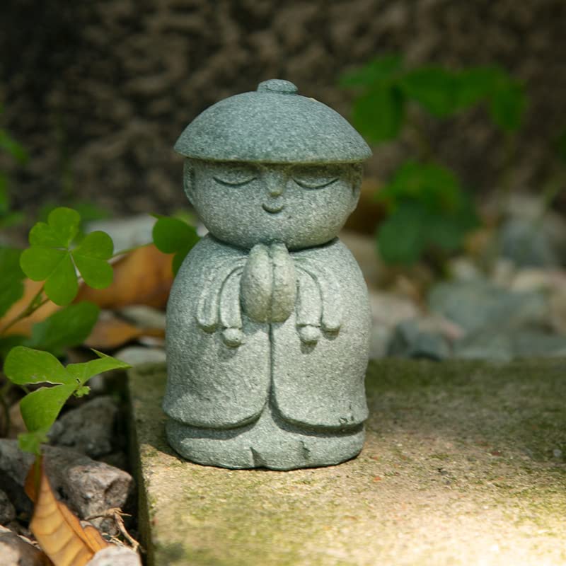 livelyfish Japanese Buddha Bosatsu Feng Shui Praying Monk Statue Sandstone Happy/Smiling Miniature Figurine Ornament for Fish Tank Aquarium Home Garden Decoration (1) - size: 1