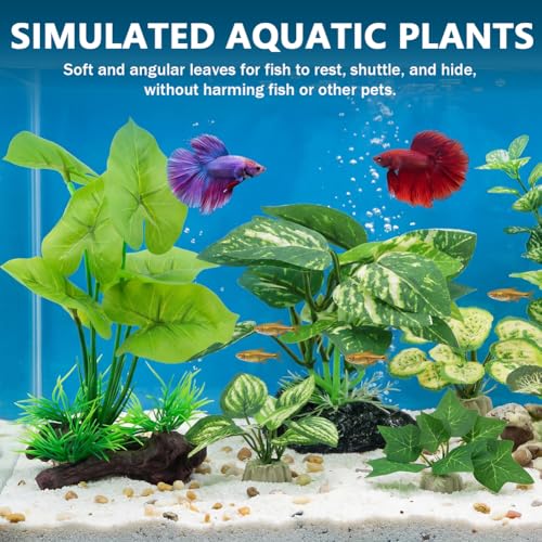 12pcs Artificial Silk Aquarium Plants Bettas Tank Accessories Green Fish Tank Plants Leaf Hammock Aquarium Decorations for Fish & Reptiles(Color:Green)