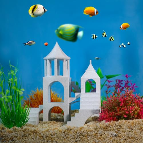 Aquarium Undergravel Fish Tunnel Hide Cave Corner Castle Tank Decorations Under Gravel Viewing Tunnel Fish & Shrimp Cave for Aquarium Hideout(Light Gray,Style C) - color: Light Gray, style: Style B