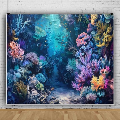 Under the Sea Backdrop 15x10ft Dreamlike Sea World Colorful Corals Ocean Backdrops for Photoshoot Underwater Theme Party Decorations for Baby Shower Birthday Photography Background Photo Booth Prop - color: Purple, size: 15x10ft