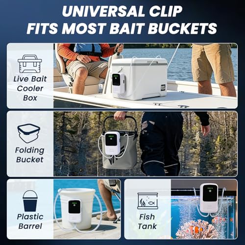 Live Bait Aerator Silent Dual Operating Mode Rechargeable Aerator for Fish, Large Capacity Aquarium Air Pump with Universal Clip for Most Bait Buckets - size: 4W 8000mAh(2 hoses)