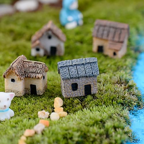 Garneck 4Pcs Miniature Fairy Garden Houses: Resin Mini Village House for Bonsai Terrarium Patio Micro Desk Landscape Decor Garden Patio Desktop Ornament Decorative (Random Style)