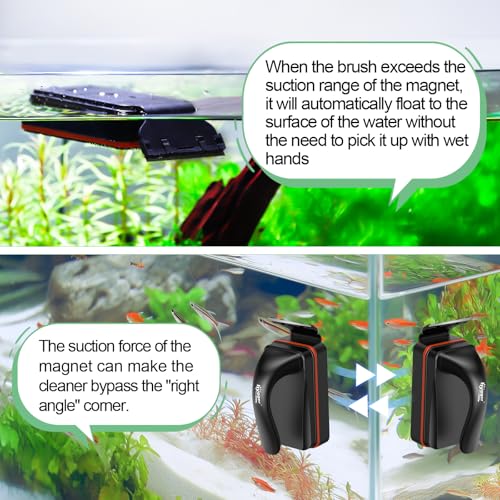hygger Magnetic Aquarium Fish Tank Glass Cleaner,Detachable Dual-Blades Brush Tool with Floating Scrubber, Double Side Magnetic Scraper for 0.4-0.8 Inch Thick Glass Aquariums Tank (L) - size: L
