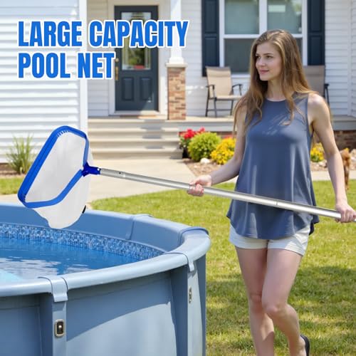 joyhalo Pool Skimmer Net with Pole, 2.5FT-10FT Adjustable Aluminum Pole & Fine Mesh Pool Net,Larger Capacity Skimmer Leaf nets for Cleaning Leaves, Debris - color: White