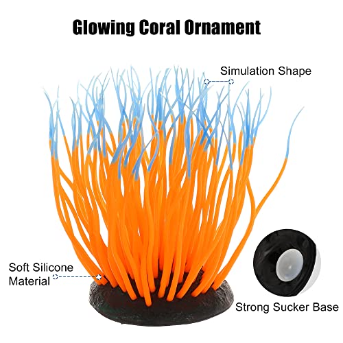VOCOSTE Soft Silicone Glowing Aquarium Simulation Coral 4.33", Fluorescence Floating Aquatic Artificial Coral for Fish Tank Decoration, Orange