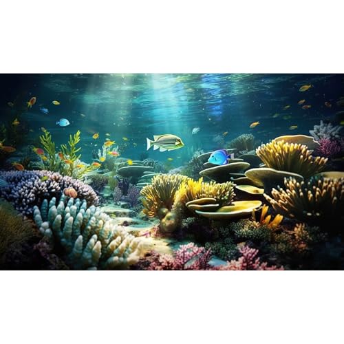 Aquarium Background Ocean Floor Coral Reef Fish Tank Background Under The Sea Aquatic Plants Sunray Terrarium Backgrounds Underwater Deep Ocean Tropical Sea Rock Aquarium Tank Backgrounds 24x12in - color: Brown Green, size: 24(W)x12(H)inches/ 60(W)*30cm(H