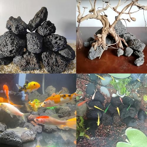 10 Pack Aquarium Black Lava Rock Fish Tank Volcanic Pumice Stones for Fish Shrimp Betta(1.18''-1.96'') - color: Black, size: M:1''-2''